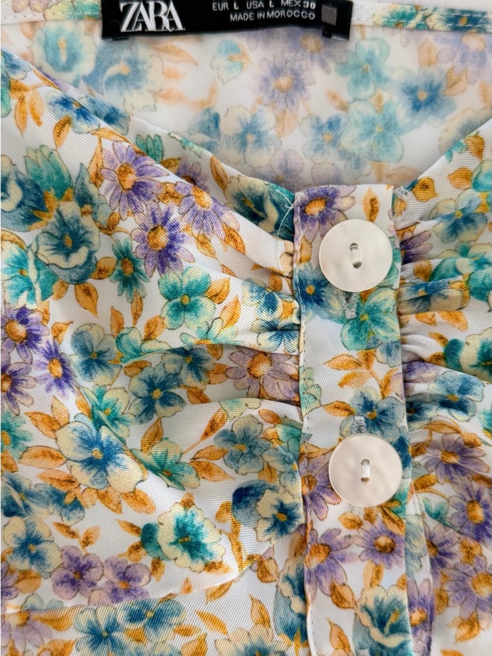 Zara Floral Button-Front Sundress in Green & Purple size L - Picture 3 of 7